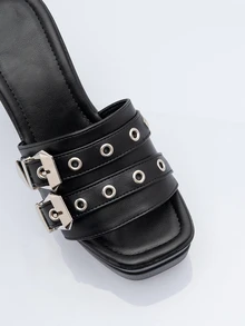 Rollcall Women High Heel Sandals 2024 Summer New Height-Increasing Shoes European And American Fashion Street Punk Style Roman Strap Slip-On Sandals With Double Decorative Buckles And Thick Bottom Slope Heel Hollow-Out Large Size Women Shoes For Parties, Holidays, Roman Chunky Heels, Super Slim High Heels, Sexy Nightclub Women Shoes With Double Waterproof Platform, Motorcycle Open Toe Rivet Sandals - Black - View 5