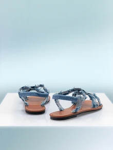 Rollcall Sandal Datar Slip-On Kasual Modis Serbaguna untuk Wanita Ukuran Plus, Musim Semi/Panas - Biru - View 3