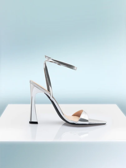 Rollcall 女士时尚漆皮尖头高跟凉鞋，粗跟，踝带，优雅性感，适合派对、户外、春夏季