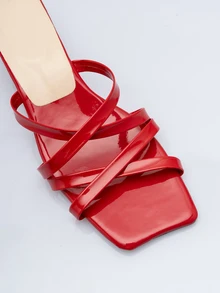 Rollcall Women's Red Square Toe Criss-Cross Strap High Heel Sandals, Casual Backless Mule Sandals - Red - View 5