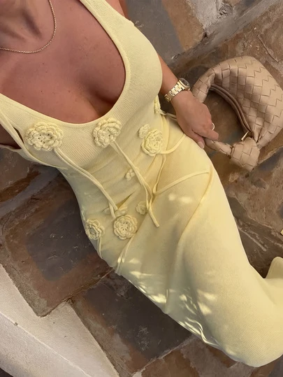 Vestido ajustado con espalda descubierta, elegante y sexy, hecho a mano con bordado floral tipo paracaídas, vestido de verano para playa y vacaciones