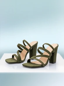 Rollcall 春夏新款百搭方头罗马凉鞋，粗跟系带经典高跟凉鞋 - 彩色 - 查看 3