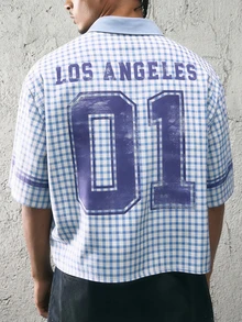 Áo sơ mi nam tay ngắn in hình số "01" kẻ caro. - Màu xanh nhạt - Xem 2