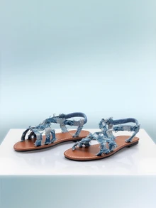 Rollcall Sandal Datar Slip-On Kasual Modis Serbaguna untuk Wanita Ukuran Plus, Musim Semi/Panas - Biru - View 2
