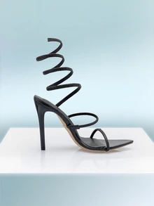 Rollcall 女士高跟凉鞋，2025 新款夏季时尚水钻搭扣尖头水钻高跟凉鞋，性感细高跟鞋，适合夜店派对，细高跟鞋 - 黑色 - 查看 1