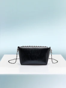 Rollcall Mini Studded & Fringe Decor Flap Square Bag, Perfect For Rodeo Occasion - Black - View 2
