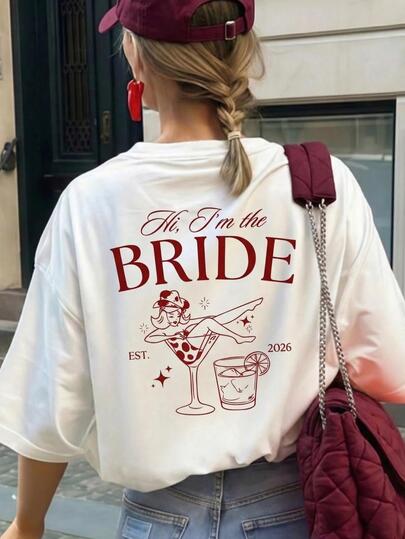 Camiseta de manga corta con cuello redondo y estampado gráfico minimalista de moda casual para mujer