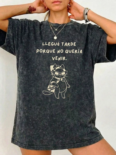 Summer New Casual Versatile Minimalist Cool Lazy Cat Print Round Neck Short Sleeve T-Shirt For Women