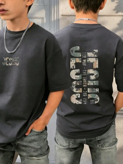 Tween Boys' Graphic Print Short Sleeve T-Shirt, Student Youth Casual Summer Top