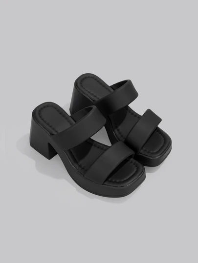 DareSee 女士防水厚底凉鞋，系带户外一脚蹬拖鞋，夏季新款粗跟黑色时尚鞋