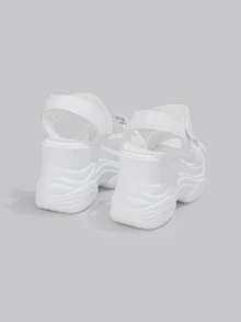 DareSee 2025年夏季新款厚底坡跟女凉鞋，时尚百搭休闲女凉鞋，高跟女凉鞋，户外沙滩女凉鞋，学生鞋，黑白凉鞋 - 白色 - 查看 4