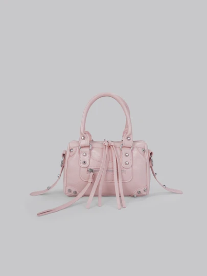 DareSee 1pc Pink Patchwork Rivet Studded Metal Tassel Zipper Decor Retro PU Material Strap Decor Rivet Studded Dual Handle Adjustable Long Shoulder Strap Zipper Closure Fashion Retro Sweet Cool Punk Y2K Style Motorcycle Bag, Women Handbag Casual Low-Key Luxury Style Women Crossbody Bag Fits Phone, Card Holder, Suitable For Daily, Travel, Shopping , Punk