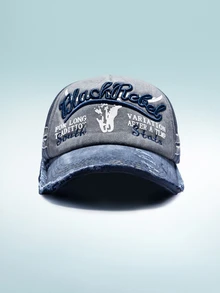 Rollcall Washed Distressed Street Style Khaki Baseball Cap - Navy Blue - View 4