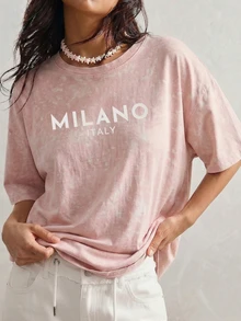 Casual Tie-Dye Short Sleeve Round Neck T-Shirt - Printed Pattern, Soft & Comfortable Fabric, Machine Washable, Summer Women Top Pink - Pink - View 1