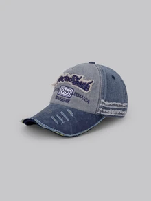 DareSee 1pc Unisex Retro Distressed Vintage Washed Ripped Casual Baseball Cap, Suitable For Everyday Wear Halloween - Gray Blue a - View 1