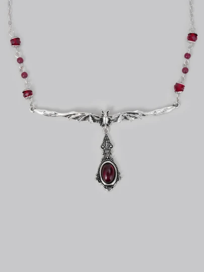 DareSee 1 Stück gotische Halloween Fledermaus Halskette - Dunkel Schwarz & Rot Vampir Accessoire - Frauen Halloween Kostüm Party Schmuck