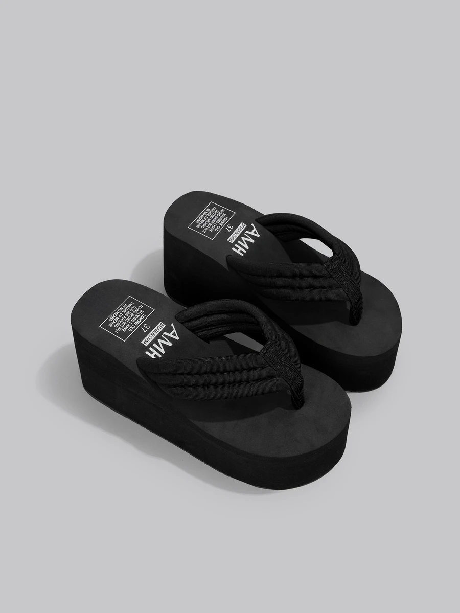 DareSee Của phụ nữ Đen Dép Trượt vào Với TPR Đế , Không trượt , Bền chặt , Thời gian rảnh rỗi , bờ biển , Mùa hè , Với Chất vải Dây đai Và Nêm Giày cao gót - màu đen - Xem 1