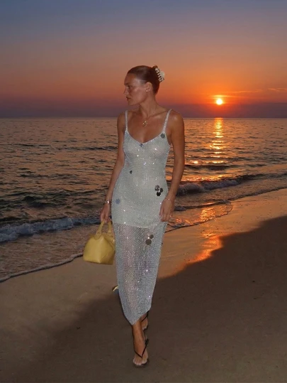 女士简约优雅纯色休闲毛衣连衣裙，春夏度假款