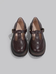 DareSee Women's New Lolita Fashion Chunky Heel Loafers French British Style Mary Jane Brown Shoes For Women Valentine's Day Cute Heart-Shaped Shoes Heart-Shaped Design Shoes With Metal Buckle Vintage Round Toe Loafers New College Style Business Formal Flat Shoes In Brown - Brown - View 2
