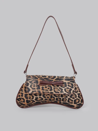 DareSee New Fashionable Leopard Print Decor Shoulder Bag, Contrast Color Design. Foldable Underarm Bag, Baguette Bag, Shoulder Bag, Business Commuter Bag, Burgundy, Suitable For Outings, Shopping, Work, Parties, Holidays, Short Trips, Etc.