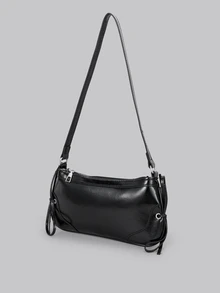 DareSee 1pc Vintage Bow Decor Crossbody/Underarm Baguette Bag, Suitable For Dates, Outings, Parties And More Back To School - Black - View 3