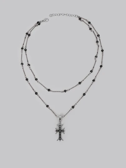 DareSee European & American Style Cross Pendant Choker Necklace, Edgy & Sweet Goth Chic Multi-Layer Tassel Long Necklace, Sweater Chain For Women