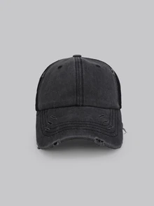 DareSee Gorra de béisbol de denim desgastado y vintage con agujero para coleta (la posición de cada agujero puede variar ligeramente) - Gris - Ver 2