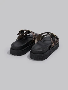 DareSee 1 Cặp Dép đi biển đế dày họa tiết da báo phong cách học đường Bohemian, đế xuồng, dép đi ngoài trời thường ngày mùa hè - Rỉ Nâu - Xem 4