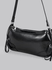 DareSee 1pc Vintage Bow Decor Crossbody/Underarm Baguette Bag, Suitable For Dates, Outings, Parties And More Back To School - Black - View 6