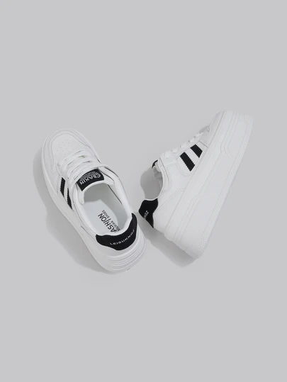 DareSee Giày thể thao đế xuồng buộc dây màu trắng thời trang dành cho nữ