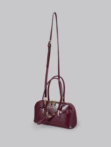 DareSee New Women's Handbag, Vintage Rivet Motorcycle Bag With Pleated Details, Crescent-Shaped Solid Color Shoulder Crossbody Bag, Y2K Style Motorcycle Bag - Burgundy - View 3