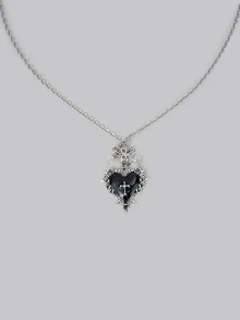 DareSee Gothic Y2K Subculture Black Heart Bow Thorn Pendant Necklace, Unique Design Choker Necklace Back To School - Black - View 2