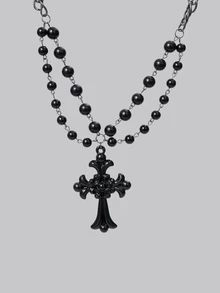 1pc Goth Style Dark Cross Pendant Necklace, Fashion Jewelry Suitable For Party, Halloween And Daily Wear - Black - View 1