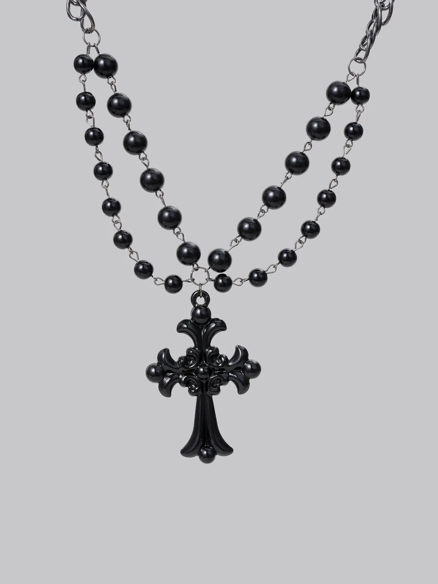 1pc Goth Style Dark Cross Pendant Necklace, Fashion Jewelry Suitable For Party, Halloween And Daily Wear - Black - View 1