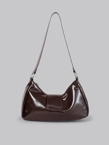 DareSee 1pc Vintage Milady Distressed Soft Leather Motorcycle Bag For Women, Decorated With Rivets, Buckles, Pleats, Cloud-Shaped, Suitable For Shoulder, Crossbody Or Handheld, For Work, Commute, Date, Party, Etc., Crescent Design, Fashionable Burgundy, Inspired By Femininity Halloween - Coffee Brown - View 2