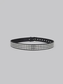 DareSee 1pc Unisex Solid Color Punk Rock Rivet Sequin Crystal Decor Belt, Suitable For Teenagers, Casual, Outdoor, Sports, Vacation, Travel, Graduation Ceremony, Birthday, Daily Wear Back To School - Black - View 2