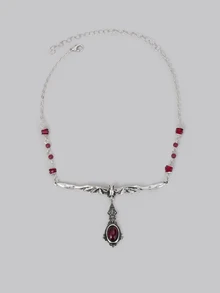 DareSee 1pc Gothic Halloween Bat Necklace - Dark Black & Red Vampire Accessory - Women Halloween Costume Party Jewelry Halloween - Bat Pendant Necklace - View 2