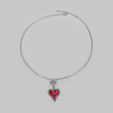 DareSee Vintage Gothic Style Y2K Red Heart & Thorn Pendant Necklace, Stainless Steel Chain Necklace, Y2K Style Necklace For Women Back To School - Silver - View 6