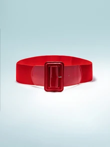 Rollcall 1pc Elastic Mirrored Leather Wide Waistband, Suitable For Dresses Summer, School Fall, Autumn, Halloween - Red - View 2