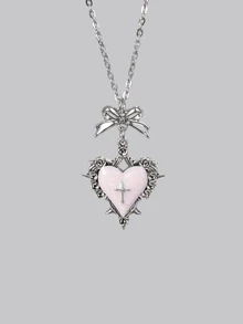 DareSee Dây chuyền mặt trái tim hình hoa gai đen Gothic Y2K Subculture, Vòng cổ choker thiết kế độc đáo - Hồng - Xem 1