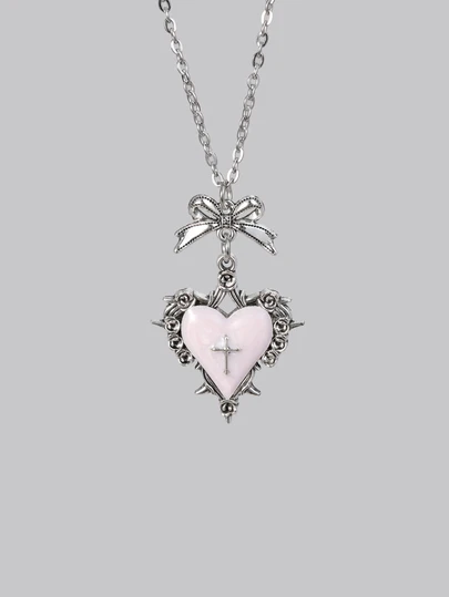 DareSee Dây chuyền mặt trái tim hình hoa gai đen Gothic Y2K Subculture, Vòng cổ choker thiết kế độc đáo