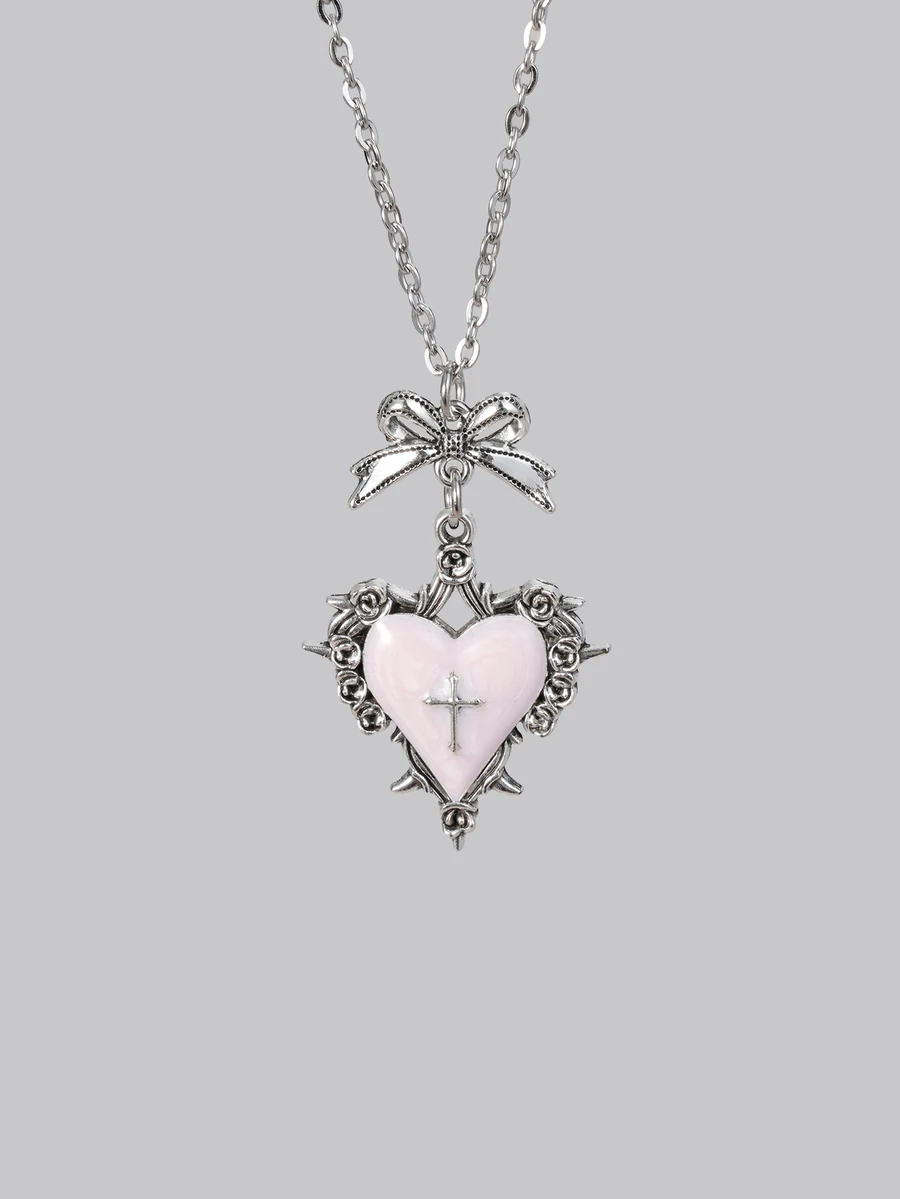 DareSee Dây chuyền mặt trái tim hình hoa gai đen Gothic Y2K Subculture, Vòng cổ choker thiết kế độc đáo - Hồng - Xem 1