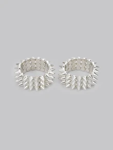 2pcs Punk Style ABS Plastic Rivet Bracelet Couples Set, Women Silver Personalized Rivet Bangle, Suitable For Daily Wear, Party, Music Festival - Silver - View 2