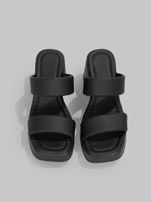 DareSee 女款防水厚底鬆糕拖鞋，帶扣戶外一腳蹬涼拖，夏季新款粗跟黑色時尚鞋，開學季穿搭 - 黑色 - 查看 2