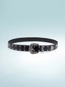 Rollcall 1条女士星形铆钉西部风格腰带 - 黑色 - 查看 2