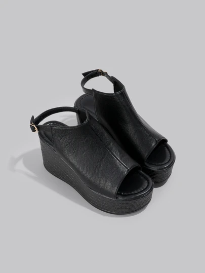 DareSee Women's Buckle Decor Wedge Heel Sandals, Fashionable Solid Color Open Toe Summer Slippers, Suitable For Warm Season