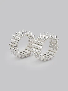 2pcs Punk Style ABS Plastic Rivet Bracelet Couples Set, Women Silver Personalized Rivet Bangle, Suitable For Daily Wear, Party, Music Festival - Silver - View 3