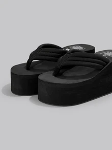 DareSee Của phụ nữ Đen Dép Trượt vào Với TPR Đế , Không trượt , Bền chặt , Thời gian rảnh rỗi , bờ biển , Mùa hè , Với Chất vải Dây đai Và Nêm Giày cao gót - màu đen - Xem 3