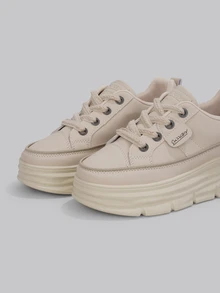 DareSee Cô gái Gót dày Tăng Chiều cao Chống mài mòn Giải trí Giày dép , Học sinh Giày dép , Giày phẳng , chất liệu da PU , Phong cách tối giản , Mùa thu , Giải trí Và Linh hoạt , Đối với Sinh viên - Màu Khaki - Xem 3