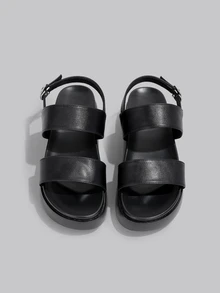 DareSee Giày sandal đế xuồng đen, sandal gót trung bình đen, sandal đế dày đen, sandal đế dày đen dành cho nữ, sandal cao gót kiểu châu Âu mới, sandal đế xuồng đế dày dành cho nữ, trang phục mùa xuân hè. - màu đen - Xem 2